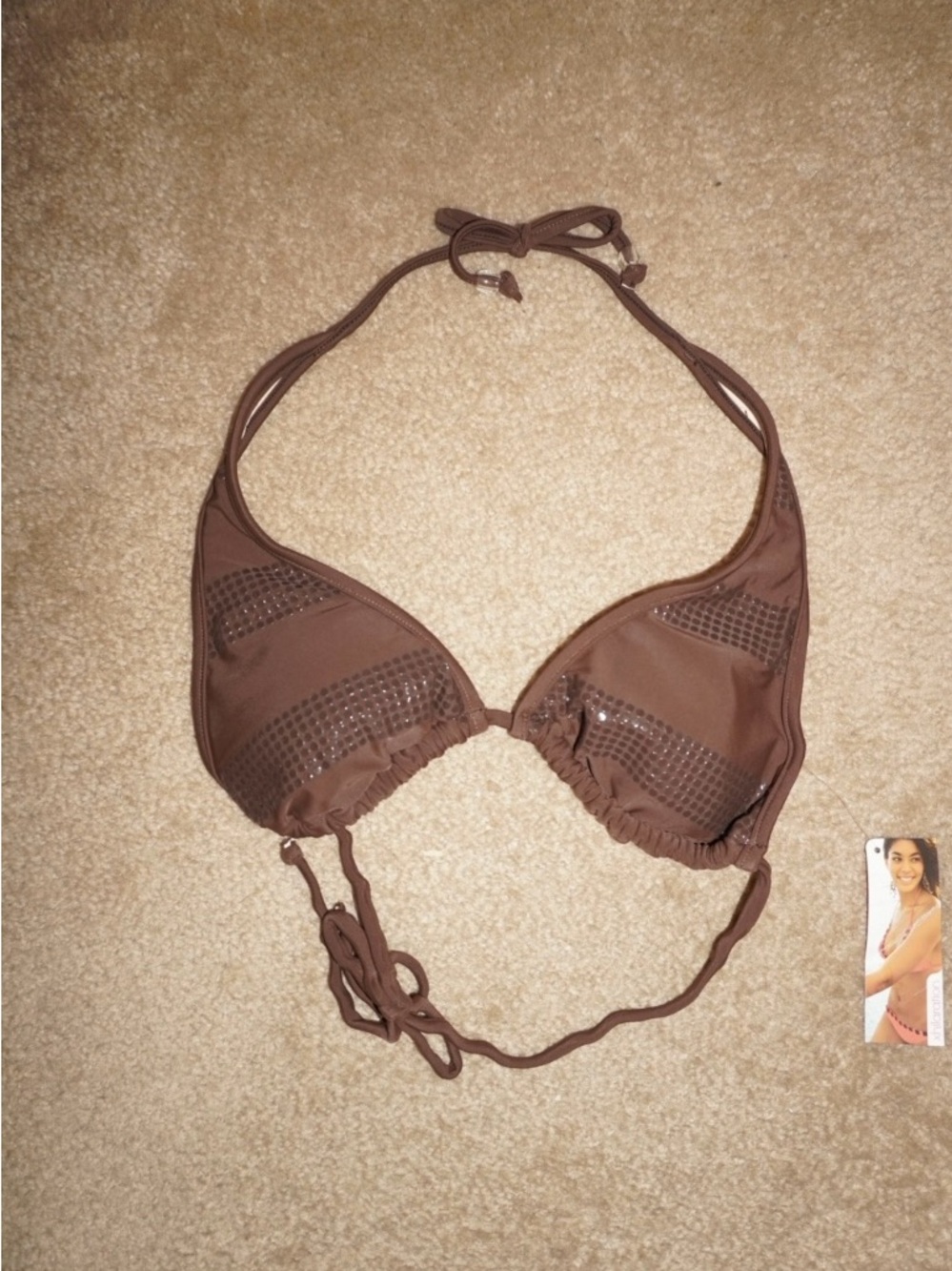 Xhilaration Brown Sequin Triangle Bikini Top